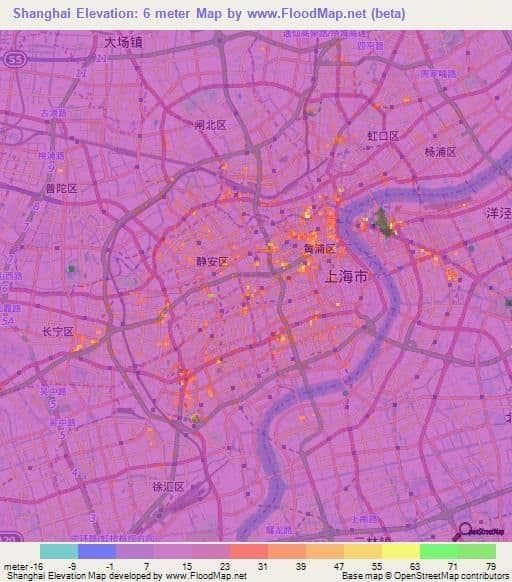 Mapa de elevação de Xangai